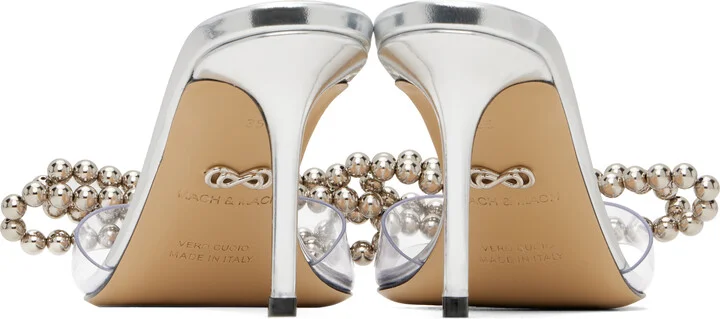 MACH & MACH Silver Stud Bow Mules - Image 2