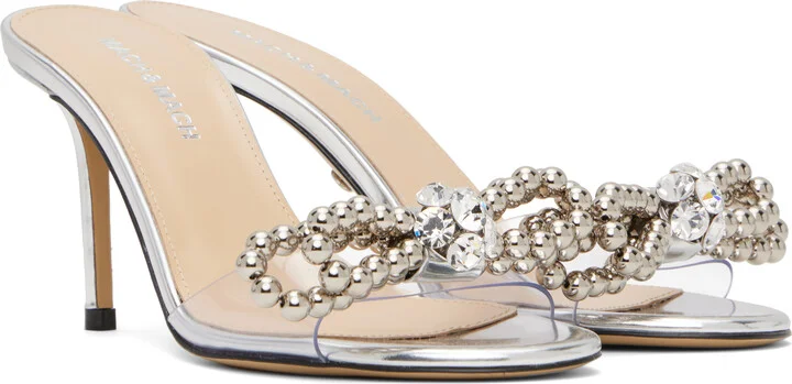 MACH & MACH Silver Stud Bow Mules - Image 4