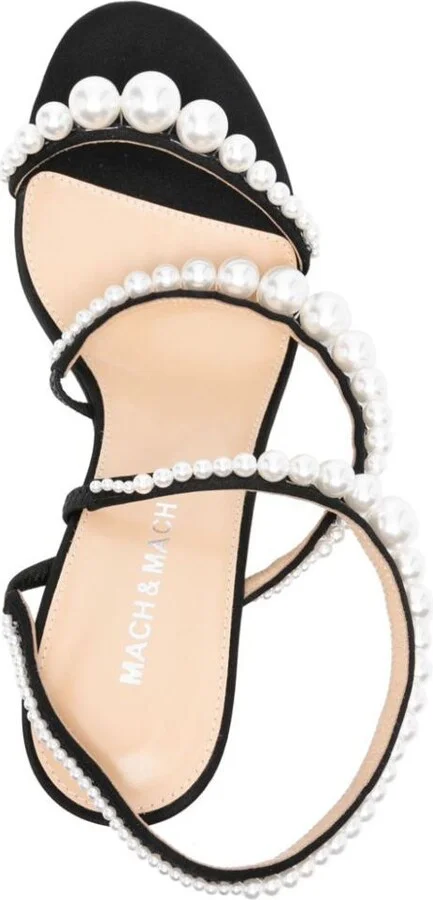 Mach & Mach Sirene Satin Round Toe Pearl Sandals Shoes - Image 2