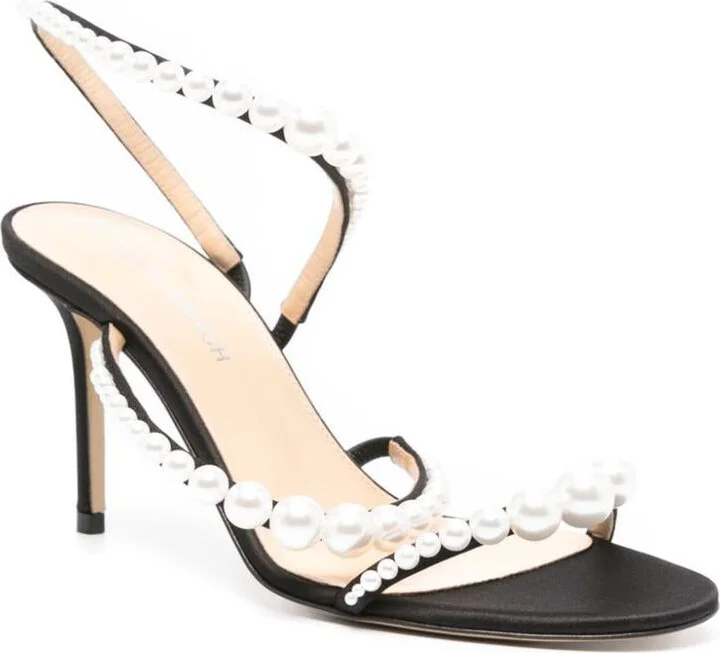 Mach & Mach Sirene Satin Round Toe Pearl Sandals Shoes - Image 4
