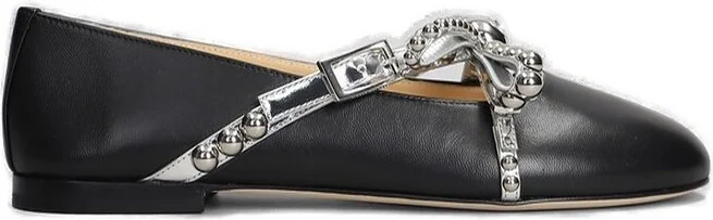 Mach & Mach Stud-Embellished Round Toe Ballet Flats