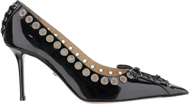 Mach & Mach Studded Lace-Up Detailed Pointed-Toe Pumps