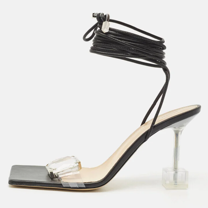 Mach & Mach Transparent PVC Crystal Embellished Ankle Strap Sandals Size 39.5