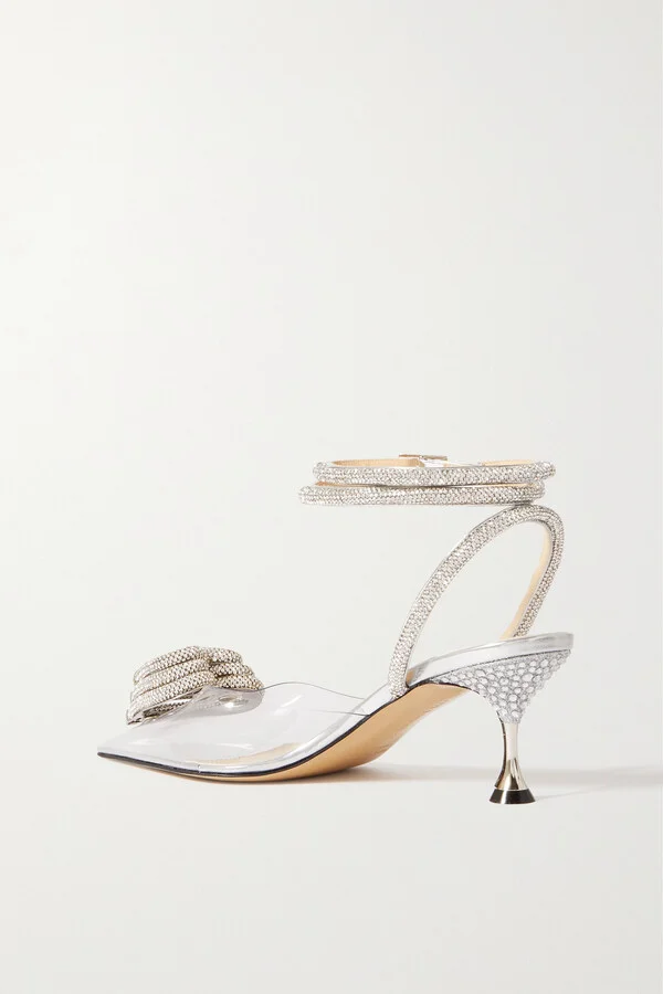 MACH & MACH - Triple Heart Crystal-embellished Pvc And Metallic Leather Pumps - Neutrals - Image 3