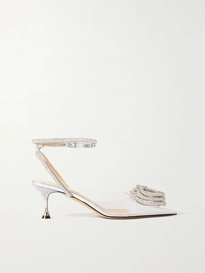MACH & MACH - Triple Heart Crystal-embellished Pvc And Metallic Leather Pumps - Neutrals