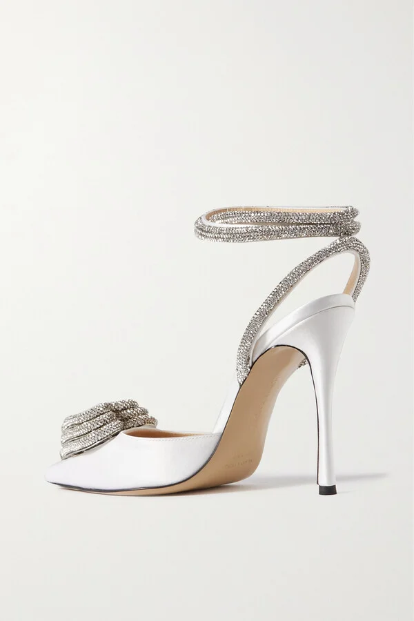 MACH & MACH - Triple Heart Crystal-embellished Satin Pumps - White - Image 3