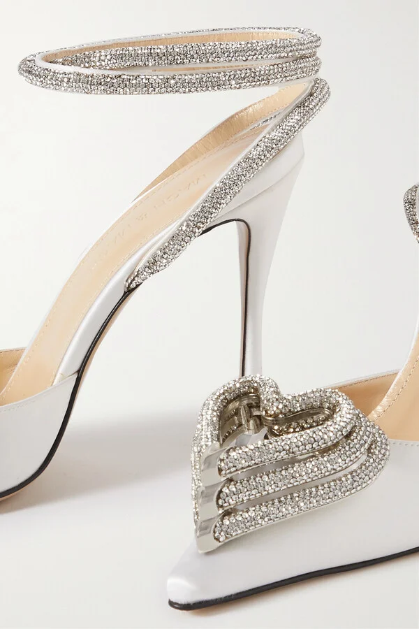 MACH & MACH - Triple Heart Crystal-embellished Satin Pumps - White - Image 4