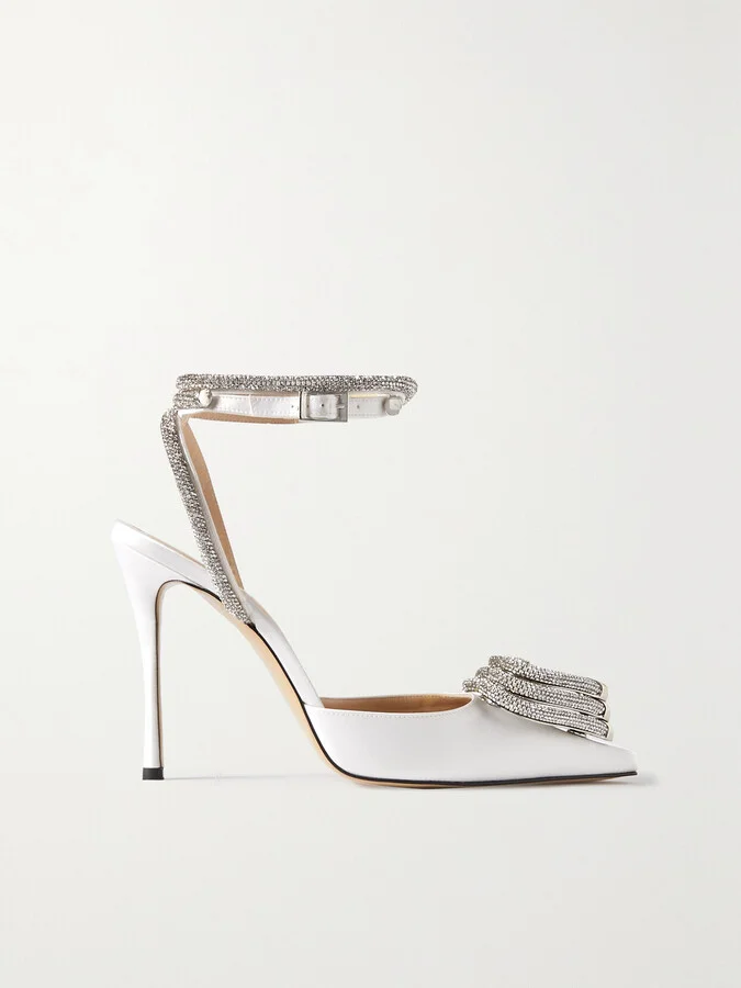 MACH & MACH - Triple Heart Crystal-embellished Satin Pumps - White