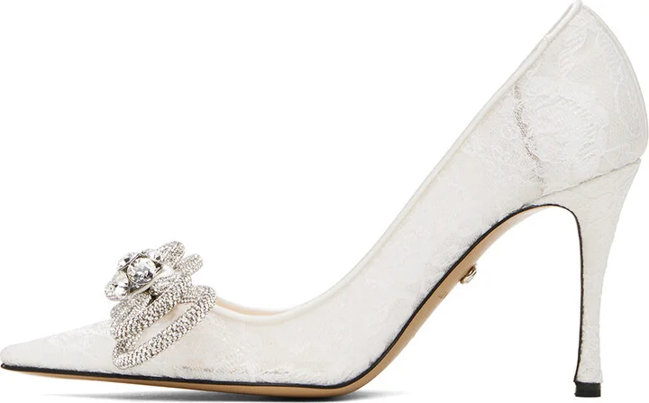 MACH & MACH White Double Bow Lace 95 Heels - Image 3