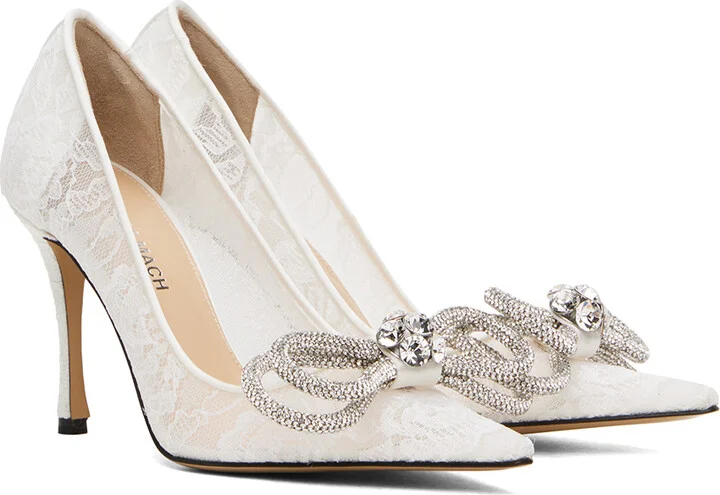 MACH & MACH White Double Bow Lace 95 Heels - Image 4