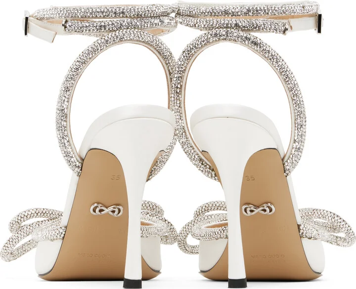 MACH & MACH White Double Bow Satin Heels - Image 2