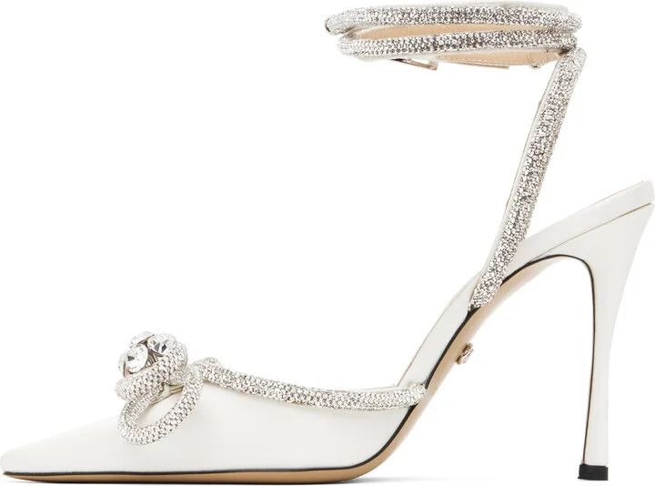 MACH & MACH White Double Bow Satin Heels - Image 3
