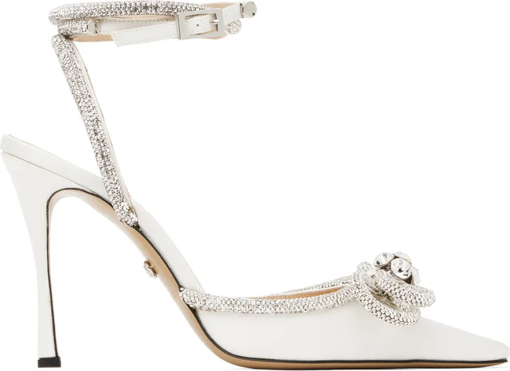 MACH & MACH White Double Bow Satin Heels
