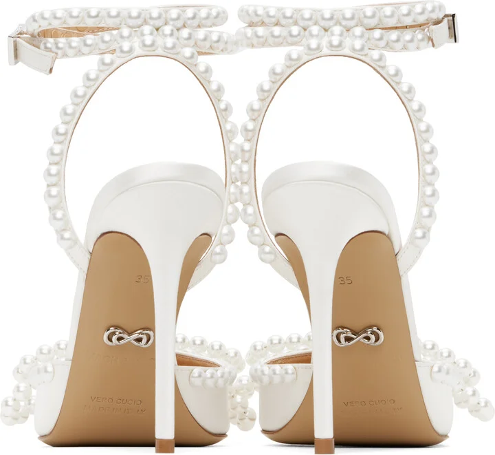 MACH & MACH White Double Bow With Pearls Heels - Image 2