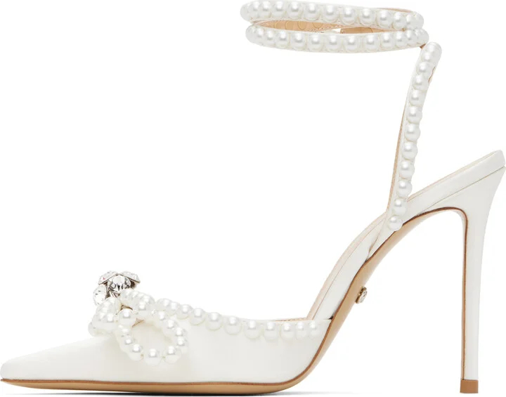 MACH & MACH White Double Bow With Pearls Heels - Image 3