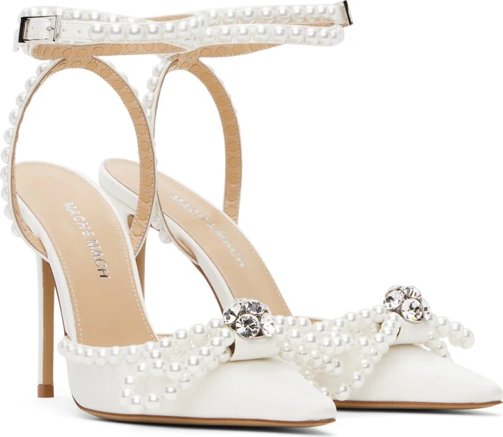 MACH & MACH White Double Bow With Pearls Heels - Image 4