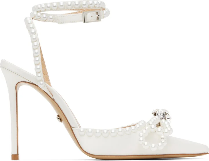 MACH & MACH White Double Bow With Pearls Heels