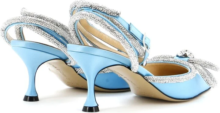 Mach & Mach Women's Double Bow Ankle Strap Pumps Satin 75 - Image 3