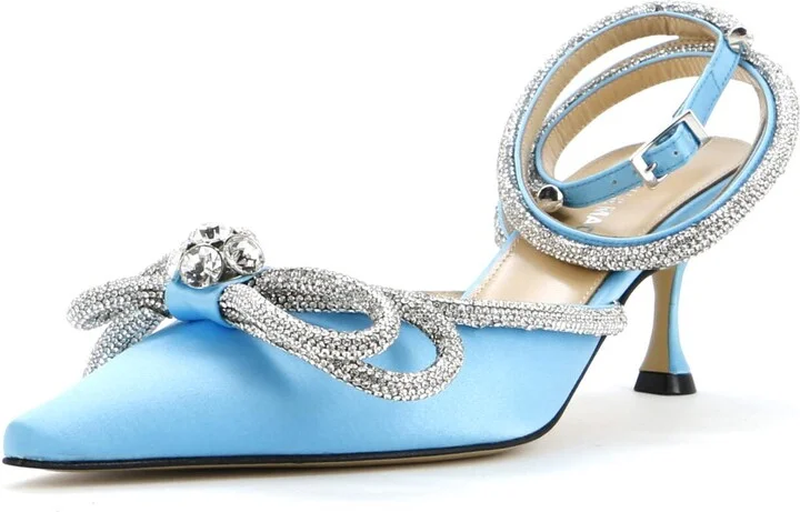Mach & Mach Women's Double Bow Ankle Strap Pumps Satin 75