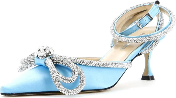 Mach & Mach Women's Double Bow Ankle Strap Pumps Satin 75