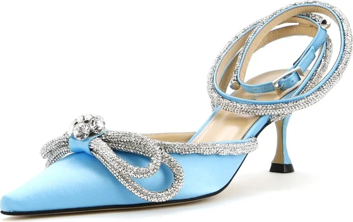 Mach & Mach Women's Double Bow Ankle Strap Pumps Satin 75
