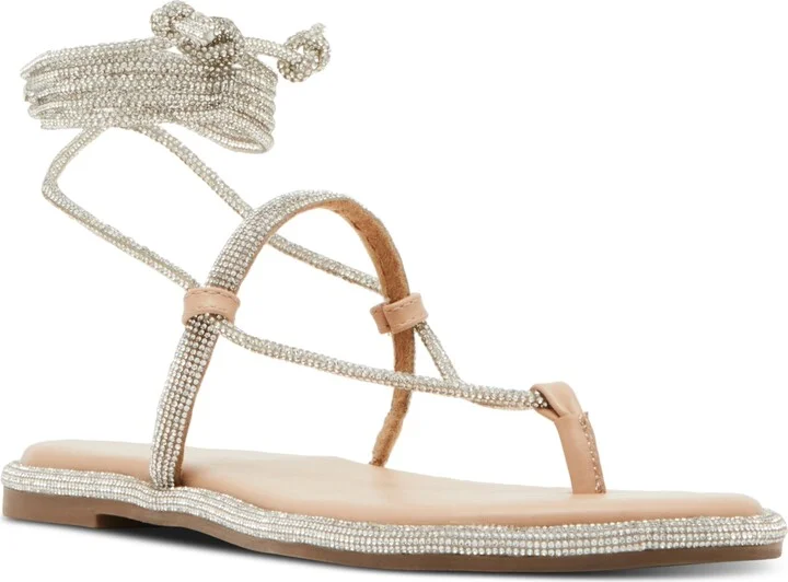 Madden Girl Glam Rhinestone Lace-Up Flat Sandals