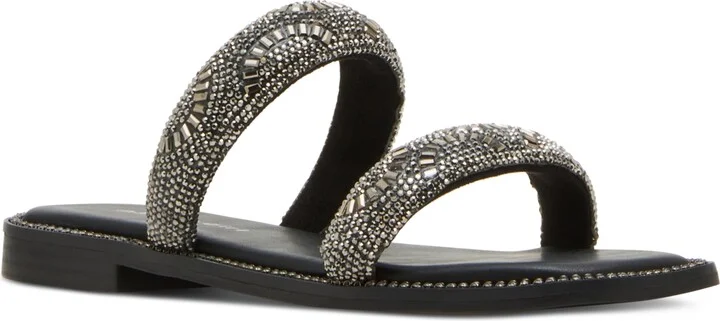 Madden Girl Partly Rhinestone Two-Band Slide Sandals