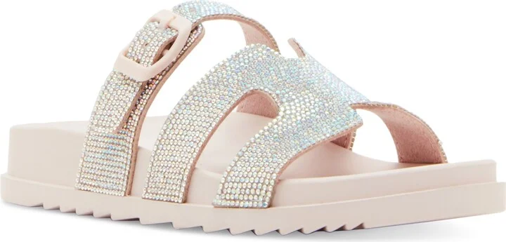 Madden Girl Women's Darling Rhinestone Embellished Footbed Slide Sandals - Blush/Rhinestone