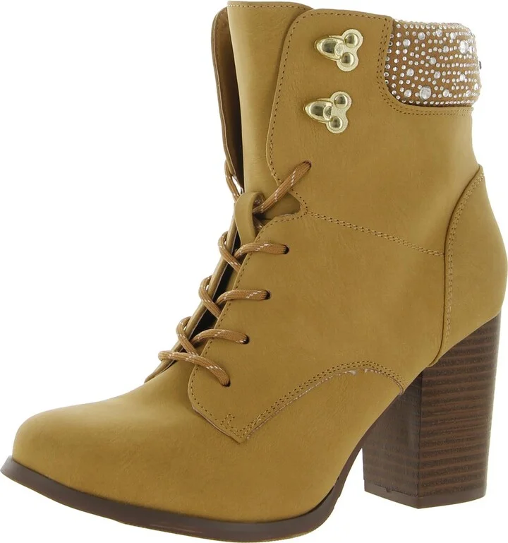 Maddie Womens Faux Leather Lace-Up Booties