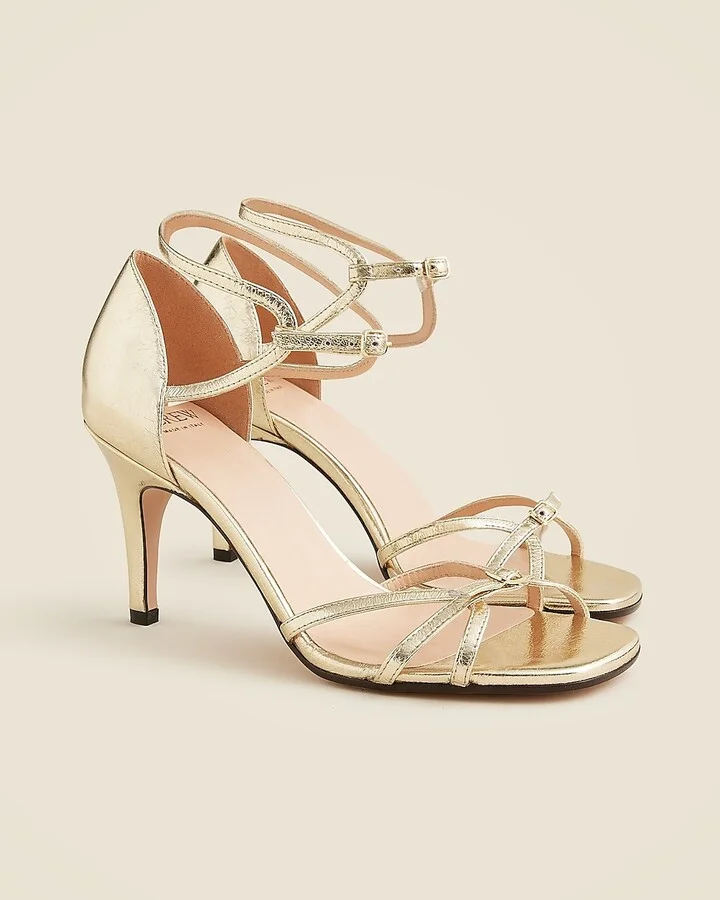 Made-in-Italy cage-toe heels in metallic leather