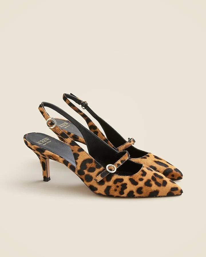 Made-in-Italy Colette buckle slingback pumps in leopard-print calf hair