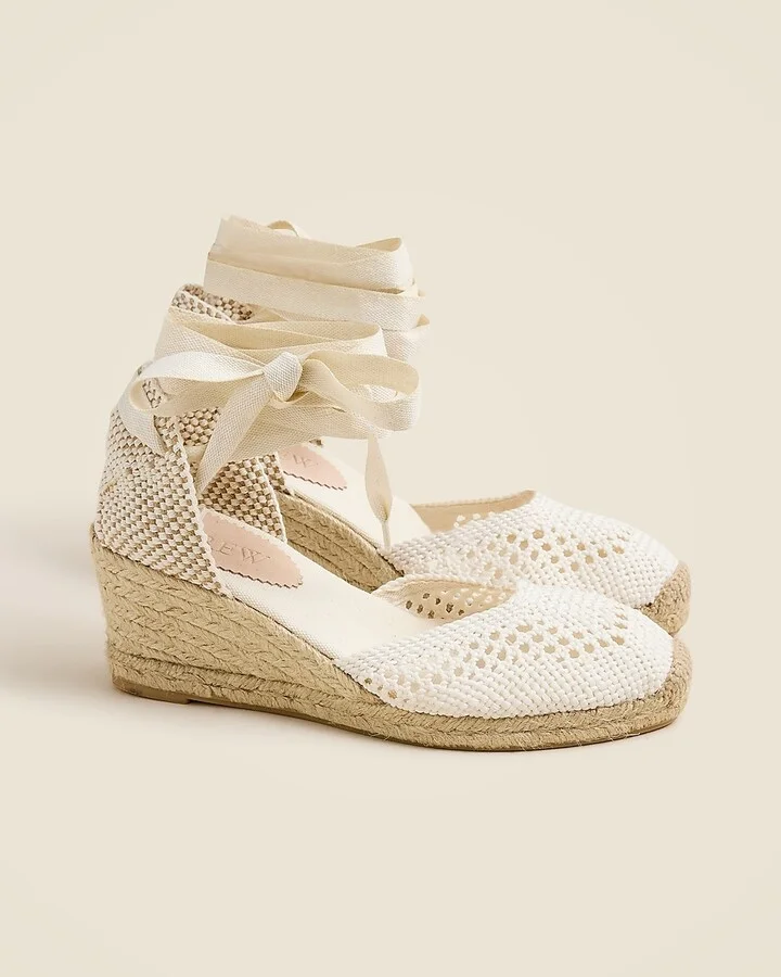 Made-in-Spain crochet lace-up espadrille wedges