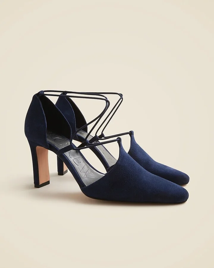 Made-in-Spain Jules cross-strap pumps in suede