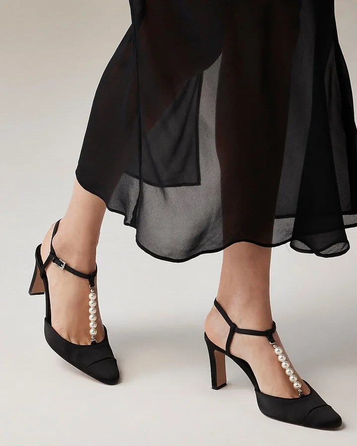 Made-in-Spain Jules pearl-strap pumps in satin