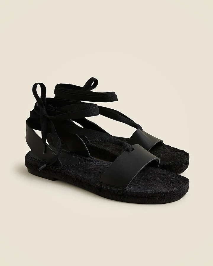 Made-in-Spain lace-up espadrille sandals in leather - Image 2