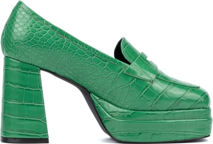 Madelyn Croc Embossed Platform Loafer Pump - Wide Width - Image 4