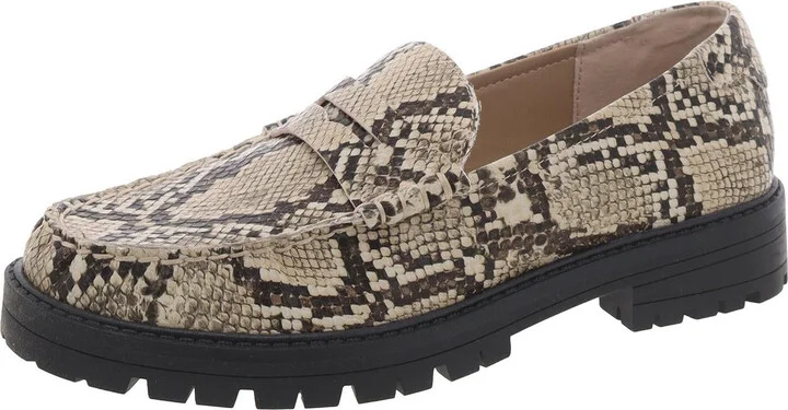 Madelynn Womens Faux Leather Block Heel Loafers