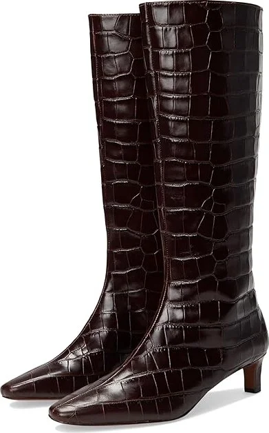 Madewell Dorchester Dimes Tall Boot - Croc Women's Boots Chocolate Raisin : 5 M, Leather