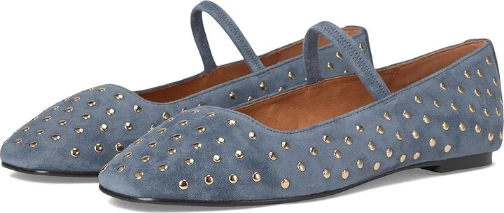 Madewell Greta Elastic Mary Jane - Suede W Stud Women's Flat Shoes Basalt Blue : 6.5 M