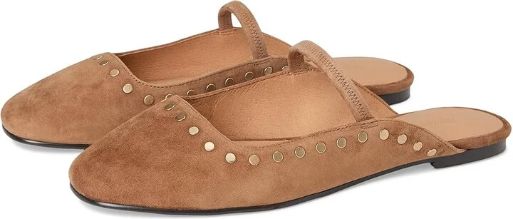 Madewell Greta Mule - Suede Studded Women's Flat Shoes Aged Cognac : 6 M, Leather
