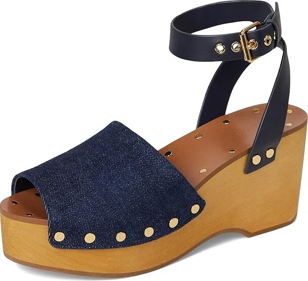 Madewell Holland Clog Women's Wedge Shoes Dark Denim : 9 M, Leather - Image 5