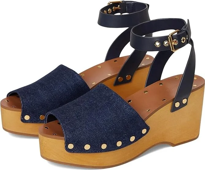 Madewell Holland Clog Women's Wedge Shoes Dark Denim : 9 M, Leather