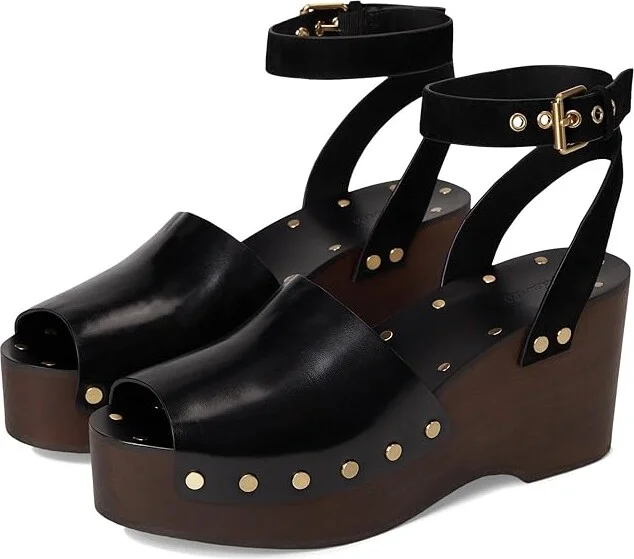 Madewell Holland Clog Women's Wedge Shoes True Black : 8.5 M, Leather