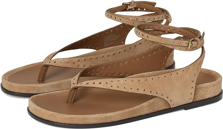 Madewell Millie Thong Lace Up Sandals - Suede Grom Women's Dress Sandals Tawny Khaki : 11 M, Leather