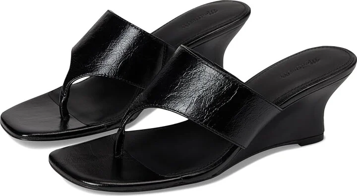 Madewell Reese Thong Wedge Women's Wedge Shoes True Black : 6 M, Leather