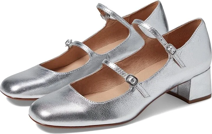 Madewell The Nettie Heeled Mary Jane in Metallic Leather Women's Flat Shoes Bright Silver : 9.5 M