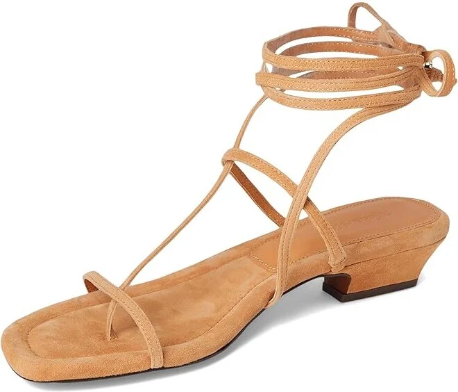 Madewell Tonio Strappy Sandals - Lace Up Suede Women's Dress Sandals Sunbaked Clay : 8 M, Leather - Image 5