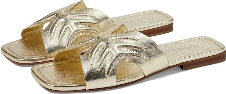 Madhu Sandals Women's US 11 Gold Leather Square Toe Slip-On KHD1184