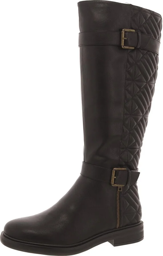 MADILYNN Womens Faux Leather Faux Fur Knee-High Boots