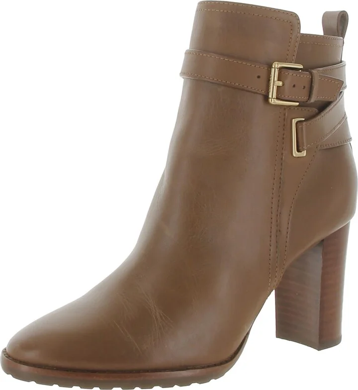 Madisyn Womens Leather Stacked Heel Ankle Boots